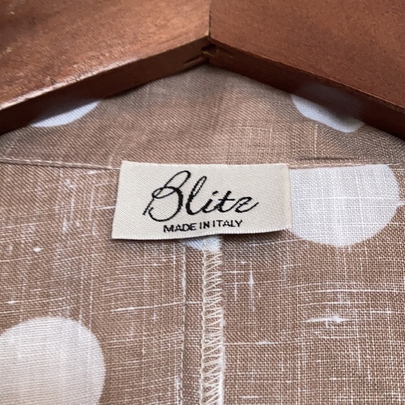 Blitz Taupe & White Polka Dot Linen Tulip Hem Dress Size Large BNWOT - Picture 4 of 12